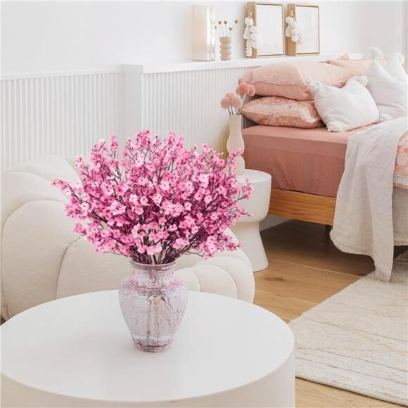 New 8Pcs Babys Breath Artificial Flowers Silk,Real Touch Pink Bouquets Flowers - Picture 2 of 6